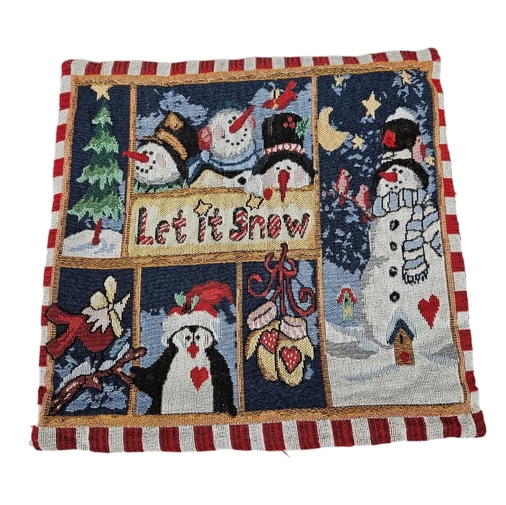 Christmas Tapestry Throw Pillow Cover Penguins & Snowmen 17
